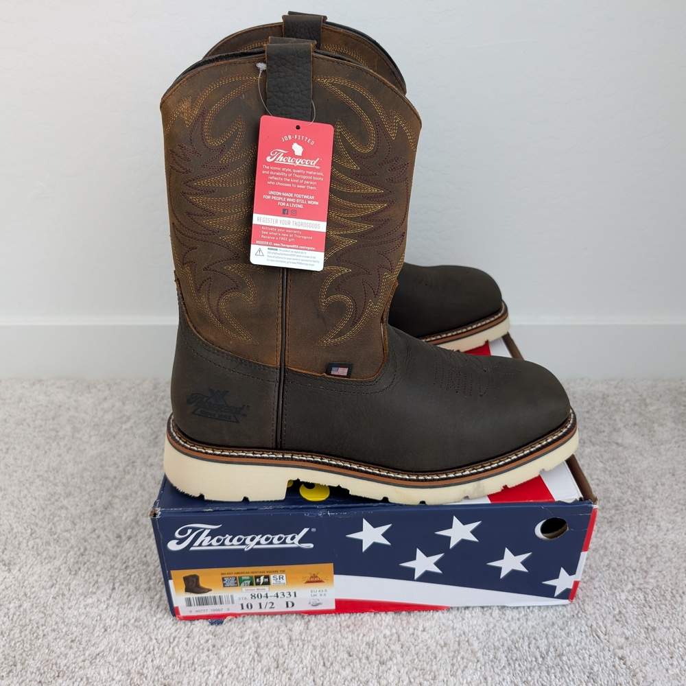 Thorogood Square Toe Wellington – Pebble Bottom/Crazy Horse – 11″ Safety Toe